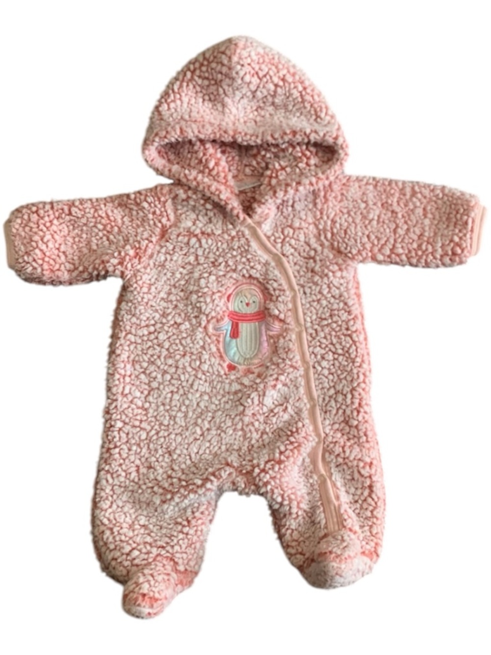 Baby Girl pink penguin fleece bodysuit
